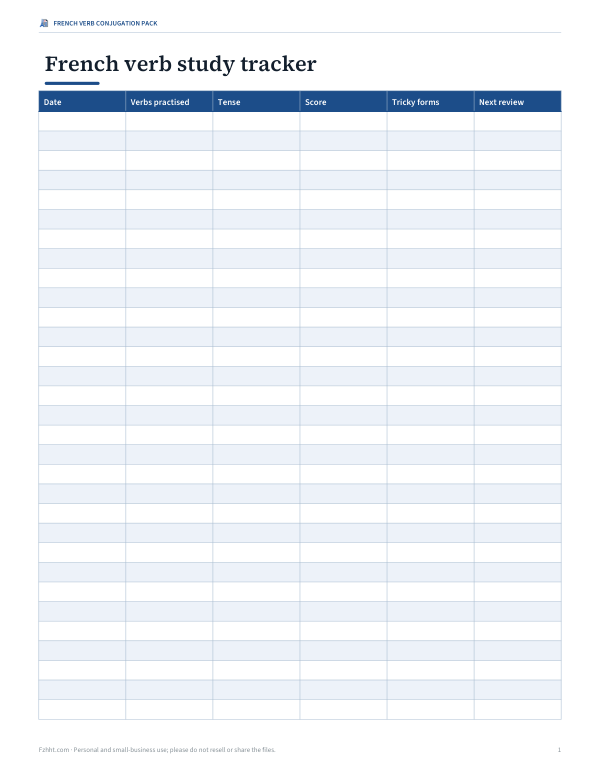 Preview of Printable French Verb Study Tracker